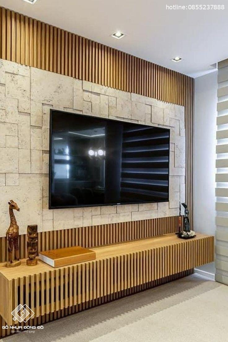 Tấm ốp lam sóng trang trí vách tivi phòng khách