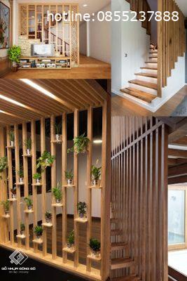 Bật mí 7 mẫu cầu thang giả gỗ xu hướng hiện nay 8 Cầu Thang Giả Gỗ Kết Hợp Lam Gỗ Nhựa Đa Năng