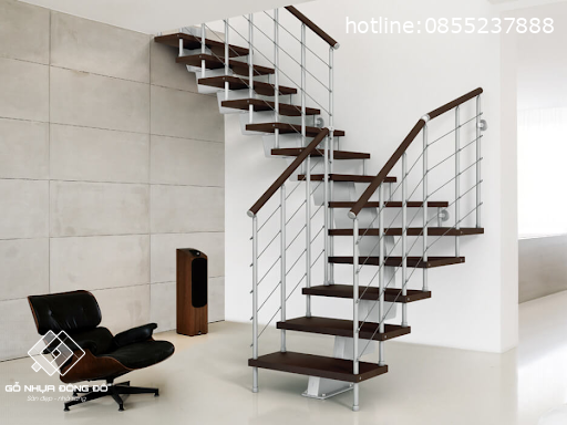 Cầu thang nhựa composite lan can kim loại