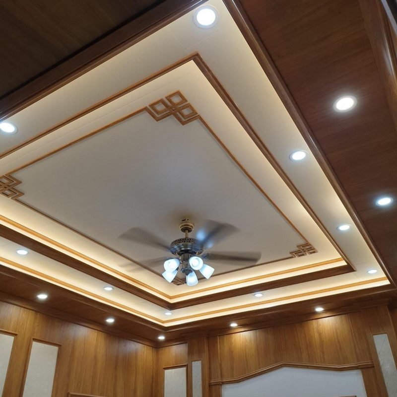 Trần Nhựa Nano Giả Gỗ Giật phòng khách Trần Nhựa Nano Giả Gỗ Giật Phòng Khách